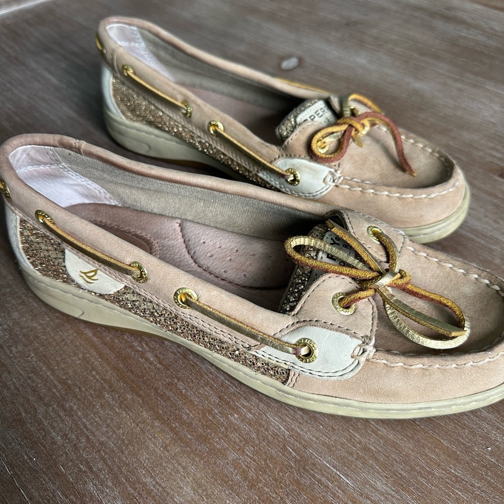 Sperry Angelfish Beige, Brown and gold Boat Shoes